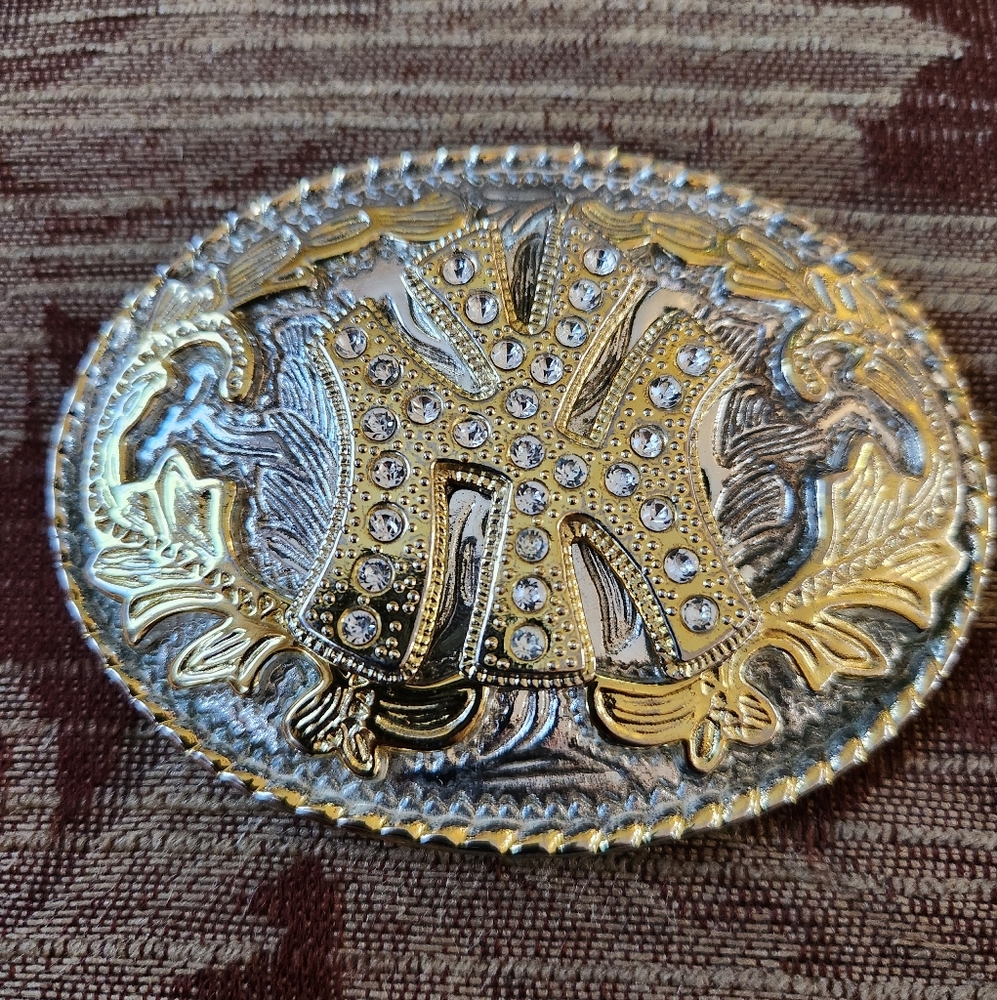 Gold and Silver New York Rhinestone Belt Buckle